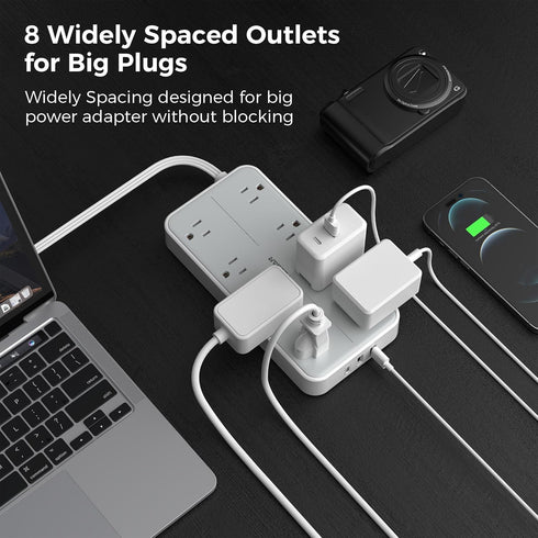 TESSAN Power Strip Surge Protector 10 FT with 8 Outlets and 3 USB Ports (1 USB C), Wall Mountable Charging Station