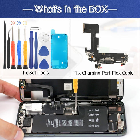 Replacement Charging Port Dock Connector for iPhone 13, USB Charger Board Flex Cable Assembly with Repair Tools