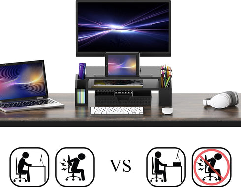 Simple Houseware Desk Monitor Stand Riser with Adjustable Organizer Tray - Black