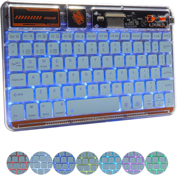 Wireless Bluetooth Keyboard, Portable Silent Light Up Rechargeable Mac Keyboard with 7 Colors Backlit for iPad iOS