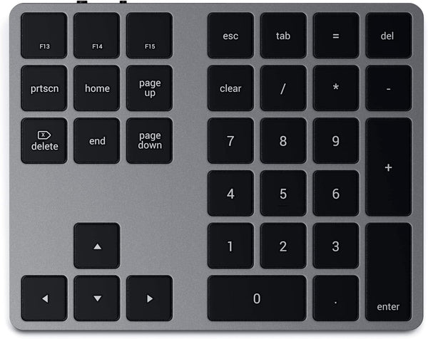 Satechi Bluetooth Extended Numeric Keypad, Slim Rechargeable 34-Key Numberpad for M2/M1 MacBook Pro/Air, Space Gray