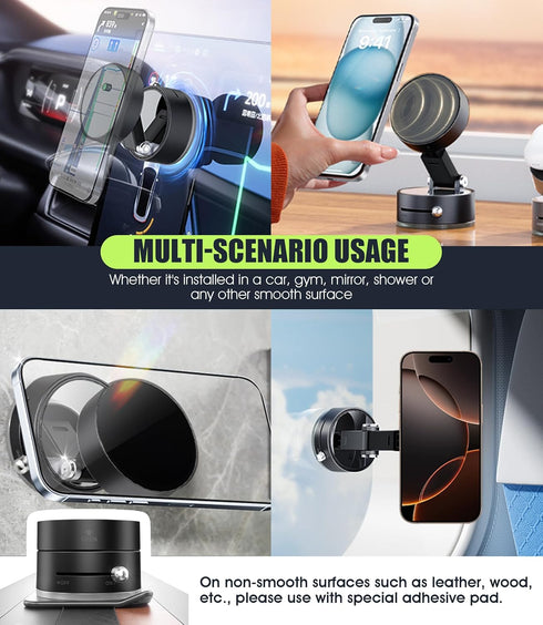 Seltureone Holder2025 Upgrated,360 Vacuum Magnetic Phone Rotatable and Retractable Vacuum Suction Phone Stand