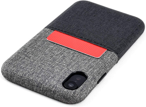 Dockem M1 Card Case for iPhone XR (6.1") - Slim Canvas Style Faux Leather Wallet Case with Built-in Metal Plate