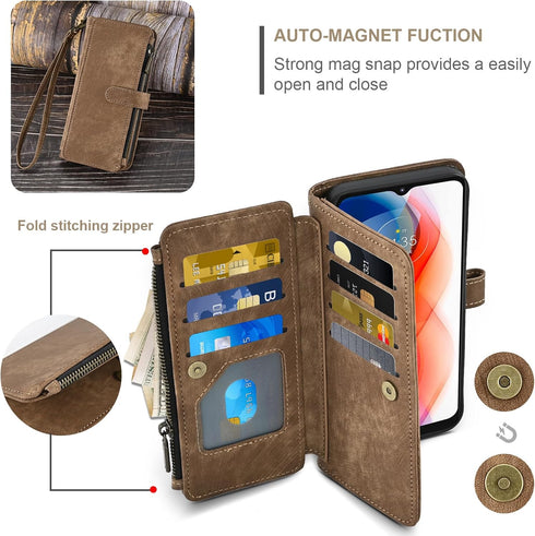 Asuwish Phone Case for Moto G Play 2021, Wallet Cover with Tempered Glass Screen Protector, Leather Flip Credit Card