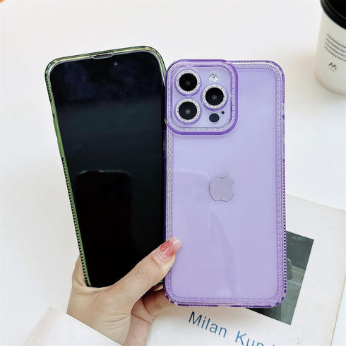 Cute Clear Bling Crystal Diamond iPhone 12 Pro Case with Sparkle Camera Lens Protector, Soft TPU Cover for Women, Pink.