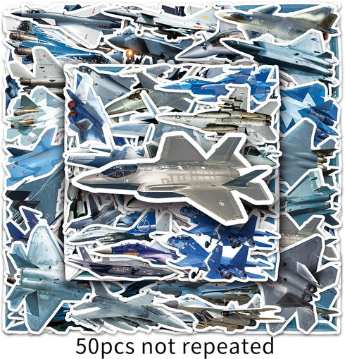 LYLSDSB 50Pcs Fighter Jet Plane Stickers - Vinyl Waterproof for Laptops, Bikes, Cars & More