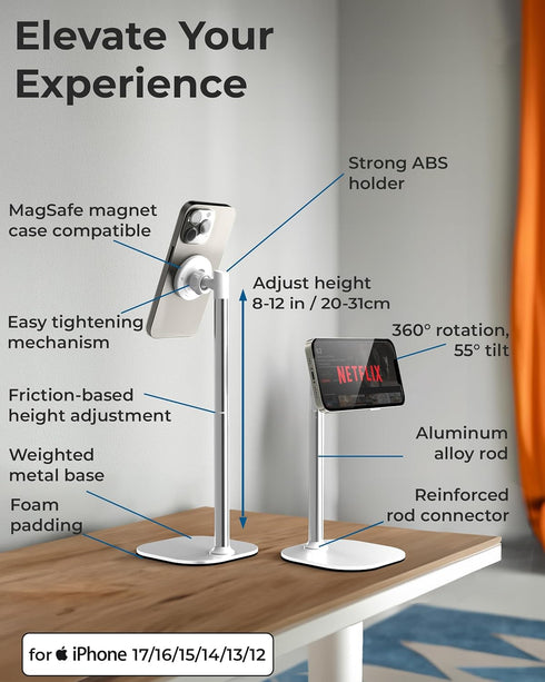 COOPER 17 16/15/14/13/12, MagStand, Adjustable Magnetic iPhone Stand for Desk & Phone Holder for Video Recording