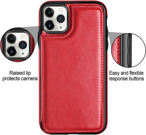 HianDier Wallet Case for iPhone 11 Pro Max, Slim Protective Case with Credit Card Slot (Red)