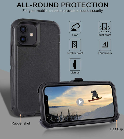 iPhone 11 Case with Belt Clip Holster, Kickstand & 2 Screen Protectors, Heavy Duty Shockproof Drop-Proof Cover 6.1"