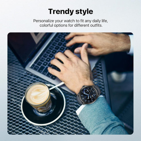 Ticwatch Pro 5 Smartwatch Replacement Band, 24mm Width Leather Strap Quick Release Genuine Watch Band, Smart Casual Blue