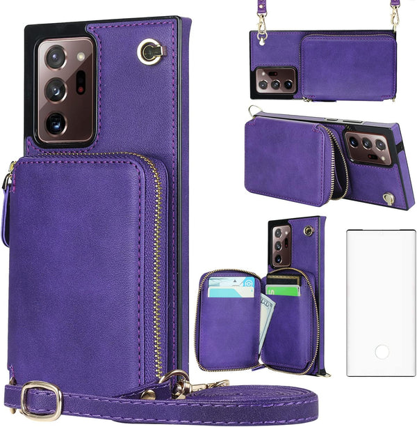 Asuwish Samsung Galaxy Note 20 Ultra 5G Wallet Case, Leather Cover with Zipper Slot, Screen Protector, Purple.