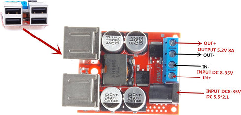 9V 12V 24V (8V-35v) 5V 5A 8A 4-USB DC-DC USB Charging Module to Port at The Same time Output for Mobile Phones, Digital