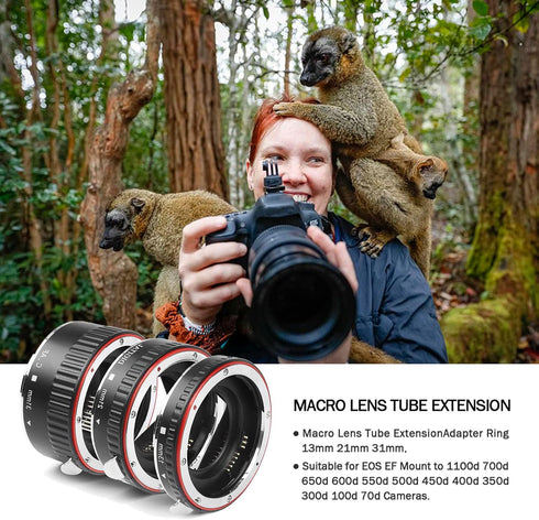 Macro Lens Tube Extension, Fast Auto Focus Adapter Ring 13mm 21mm 31mm for EOS EF Mount Cameras