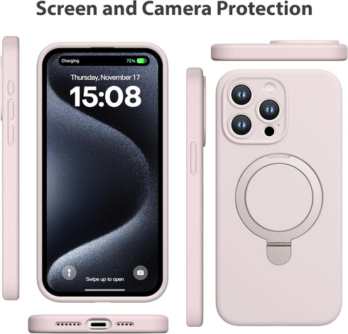CellEver iPhone 15 Pro Max Case - Slim Magnetic Silicone, Military Grade, MagSafe Compatible, Durable Kickstand, Chalk