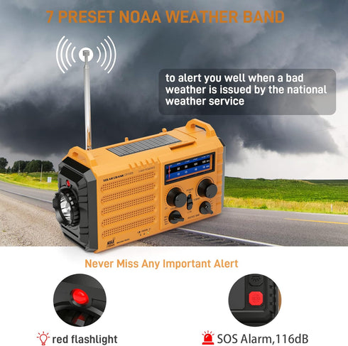 Emergency Radio with NOAA Weather Alert, Portable Solar Hand Crank AM/FM Radio for Home Outdoor Use