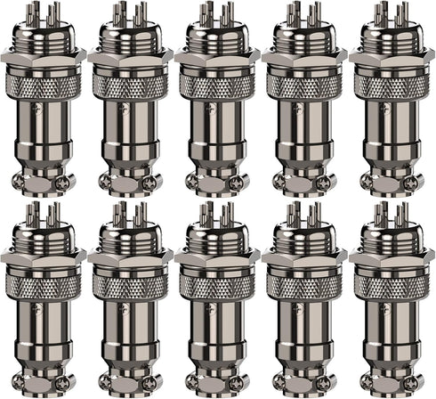 Clyxgs 4-Pin Male Female Aviation Plug Connector, Metal Wire Panel Connector 16mm Socket, 10PCS