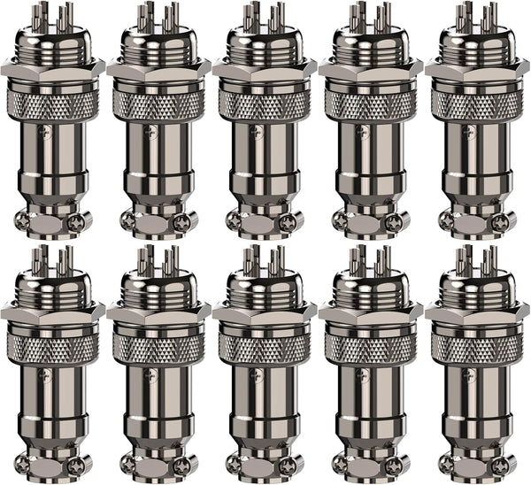 Clyxgs 4-Pin Male Female Aviation Plug Connector, Metal Wire Panel Connector 16mm Socket, 10PCS