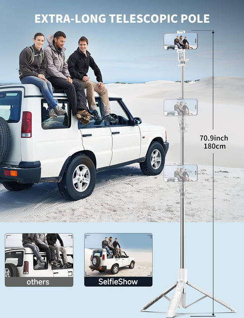 SelfieShow 71" 17/16/15/14/13 Cell Phone Selfie Stick Tripod, Smartphone Tripod Stand with Remote, Extendable Travel