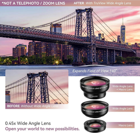 MIAO LAB 2-in-1 12.5X 0.45X (140) Phone Camera Lens Kit, Macro + Wide Angle Cell Phone Clip-on Lens for iPhone/Android