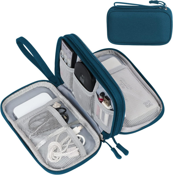 FYY Travel Cable Organizer, Portable Waterproof Double Layers Pouch for Electronic Accessories, Green