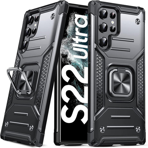 Anqrp Galaxy S22 Ultra Case, Military Grade Protective Cover with Rotatable Metal Ring Kickstand, Black