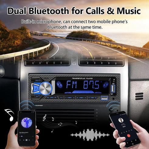 Single Din Car Stereo Marine Radio, Bluetooth Hands Free Calling with Digital LCD Display, MP3 Player