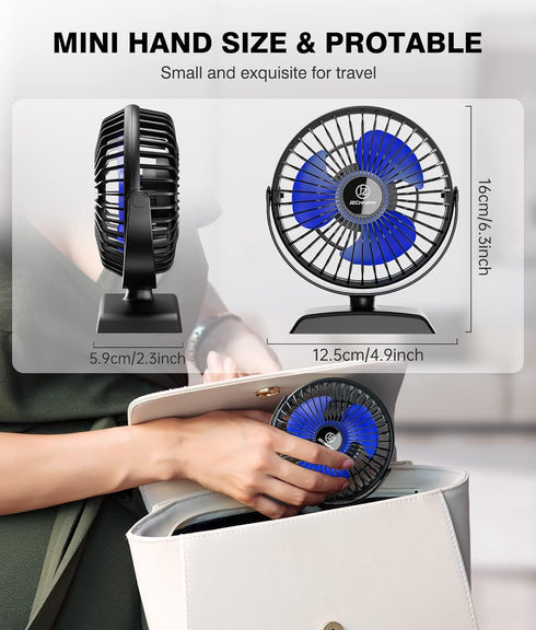 JZCreater USB Desk Fan, Mini 360 Rotation Desktop Fan with 3 Speed, Quiet USB Powered Fan for Home