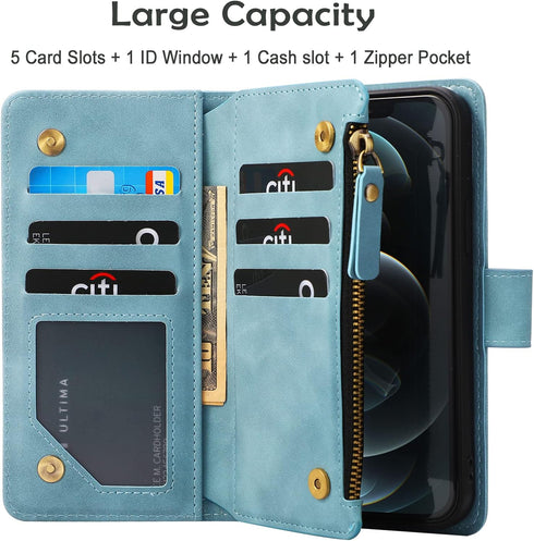 RANYOK Wallet Case for iPhone 11, Premium PU Leather Zipper Folio Wallet, RFID Blocking, Baby Blue