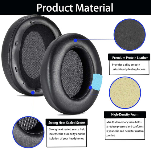 Replacement Ear Pad Cushions for Sony WH-XB910N / WHXB910N Wireless Bluetooth Extra Bass Noise Cancelling Headphones and Softer Protein Leather Memory Foam Earpads Headset (Black)