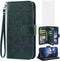 Asuwish Wallet Case for Samsung Galaxy S8 Active - Dark Green, with Tempered Glass Protector & Flower Flip Card Holder.