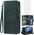 Asuwish Wallet Case for Samsung Galaxy S8 Active - Dark Green, with Tempered Glass Protector & Flower Flip Card Holder.