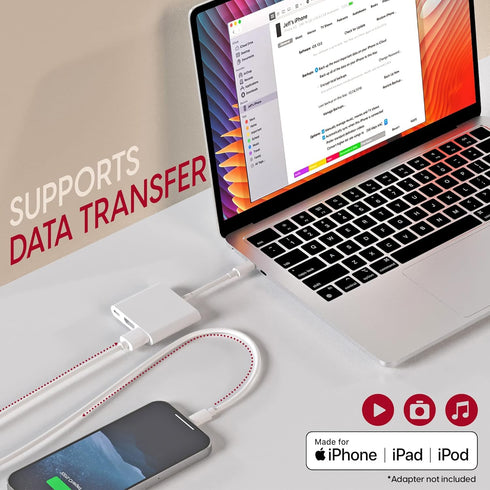 TALK WORKS 10ft Fast-Charge Lightning Cable - MFi-Certified for iPhone 14, 13, 12, 11 Pro/Max, AirPods - Heavy-Duty