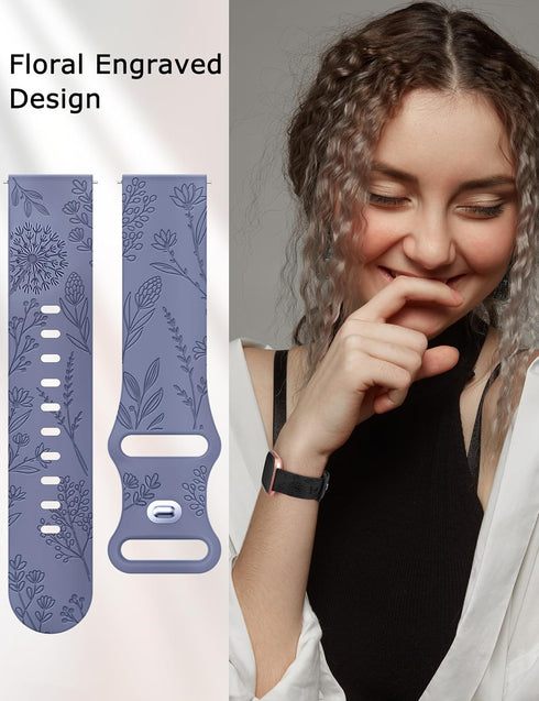 Minyee Floral Engraved Band Compatible with Fitbit Versa 2, Cute Soft Silicone Dandelion Flower Pattern Sport Strap for