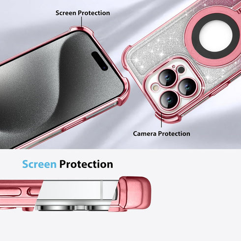 KANGHAR iPhone 15 Pro Max Case, Support for MagSafe, Kickstand Electroplate Edge Shockproof Durable Protection, Pink