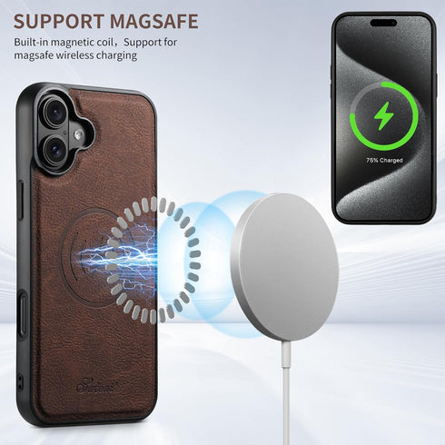 PASNEW 17 for iPhone Case,Compatible with Magsafe Wireless Charging Card Holder Wallet Leather Shockproof Protection