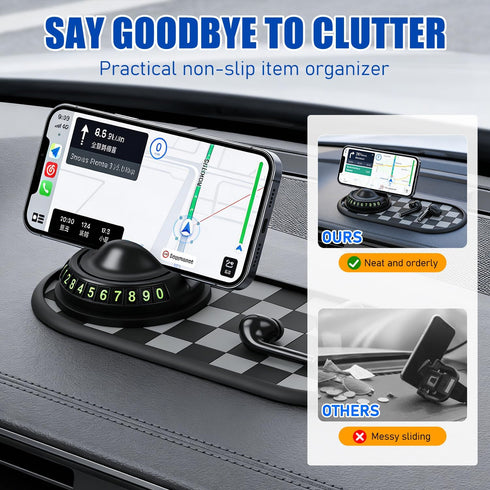Generic Number,360 Mobile Phone Bracket Anti-Slip Mat,Multifunction Car Dashboard Mat with Temporary Parking Rotating