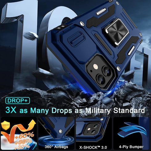 DEERLAMN iPhone 12 Case with Slide Camera Cover + Screen Protector (2 Packs), Military Grade Shockproof Protective