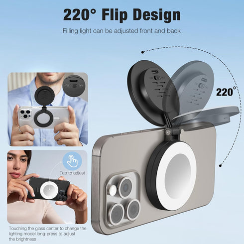 Generic 3 Magnetic Ring Light with Mirror for Phones, Color Modes & Touch Control, Rechargeable Selfie Light
