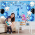 Happy 1st Birthday Backdrop Banner, Blue Newborn Boys First Birthday Photography Background for Baby Shower Party 72.8