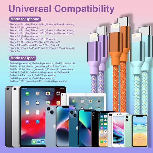 USB C to Lightning Cable for iPhone, MFi Certified 6FT 3 Pack Fast Charging Type C to Lightning Cable