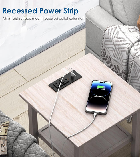 Recessed Power Strip with 30W USB C, Ultra Thin Flat Plug, 2 Outlets, 4 USB Ports, 6ft Cord (Black)