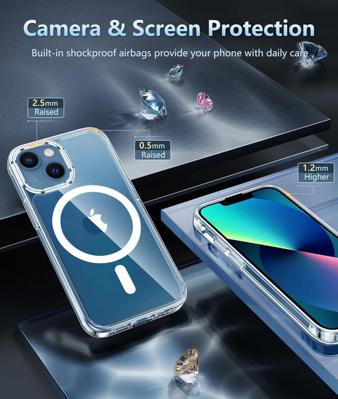 FNTCASE iPhone 13 Mini Case: Slim Clear Magnetic Cover | Military Grade Shockproof, Anti-Yellowing, Thin Protection.