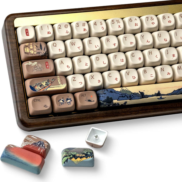 XVX MOA Japanese Keycaps, Fugaku Brown Keycaps, 140 Keys PBT Dye Sublimation Custom Set for Mechanical Keyboards