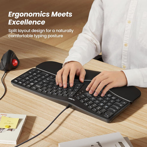 Nulea RT05C Wired Ergonomic Keyboard, Split Keyboard with Cushioned Wrist Rest, USB Corded for Windows/Mac