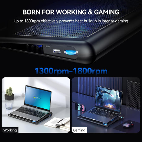 TECKNET Laptop Cooling Pad for 12"-15.6" Laptops, Adjustable Gaming Laptop Cooling Stand with 2 USB Powered Fans for
