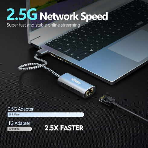 2.5G USB to Ethernet Adapter, USB 3.0 to RJ45 Ethernet Adapter, Gigabit LAN Adapter for Nintendo Switch, Xbox 360, Laptop, Computer, Mac, Chromebook, Microsoft Surface