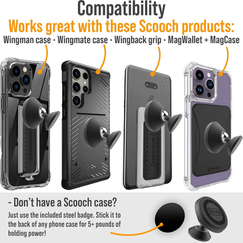 Scooch Magnetic Phone Mount for Car, Adjustable Magnetic Holder for Any Smartphone, Works Best with Cases, 2022 Model