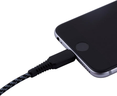 EcoSurvivor 4 ft. USB-A to Lightning Cable, Braided, Tangle-Free, Apple Certified, Black/Gray, 50% Charity Give Back,