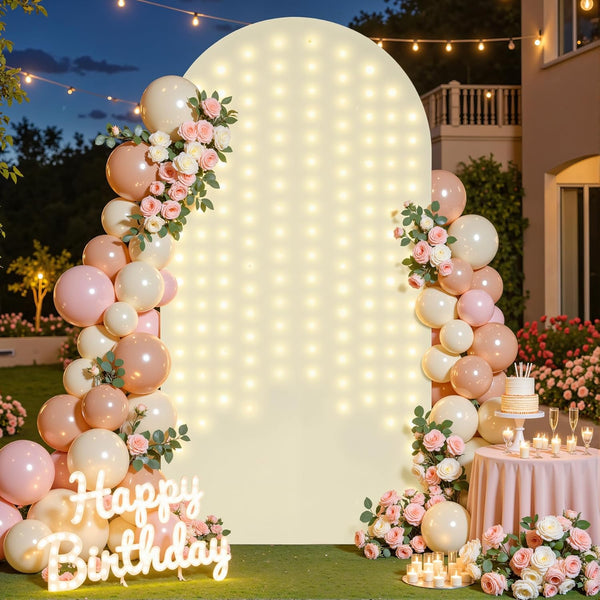 Suppromo Beige Arch Cover with Lights 6ft Beige Spandex Wedding Arch Backdrop Cover