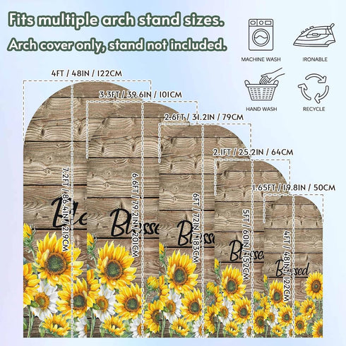 Jnbasdffb 7.2 Country Yellow Sunflowers Wedding Arch Cover,Stretchy Spandex Arch Backdrop Stand Covers FT,Vintage Wood